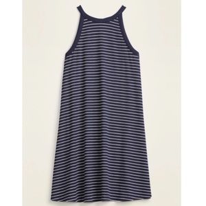 High-Neck Striped Swing Dress